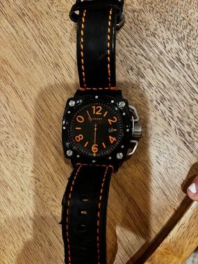 Tsovet SVT-AX87 Men's Black Watch with Orange Dial and Stitching